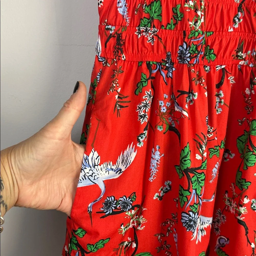 NEW Anthropologie Somerset Mini Cotton Dress Red Bird Floral Print Pockets XXS - Picture 6 of 16